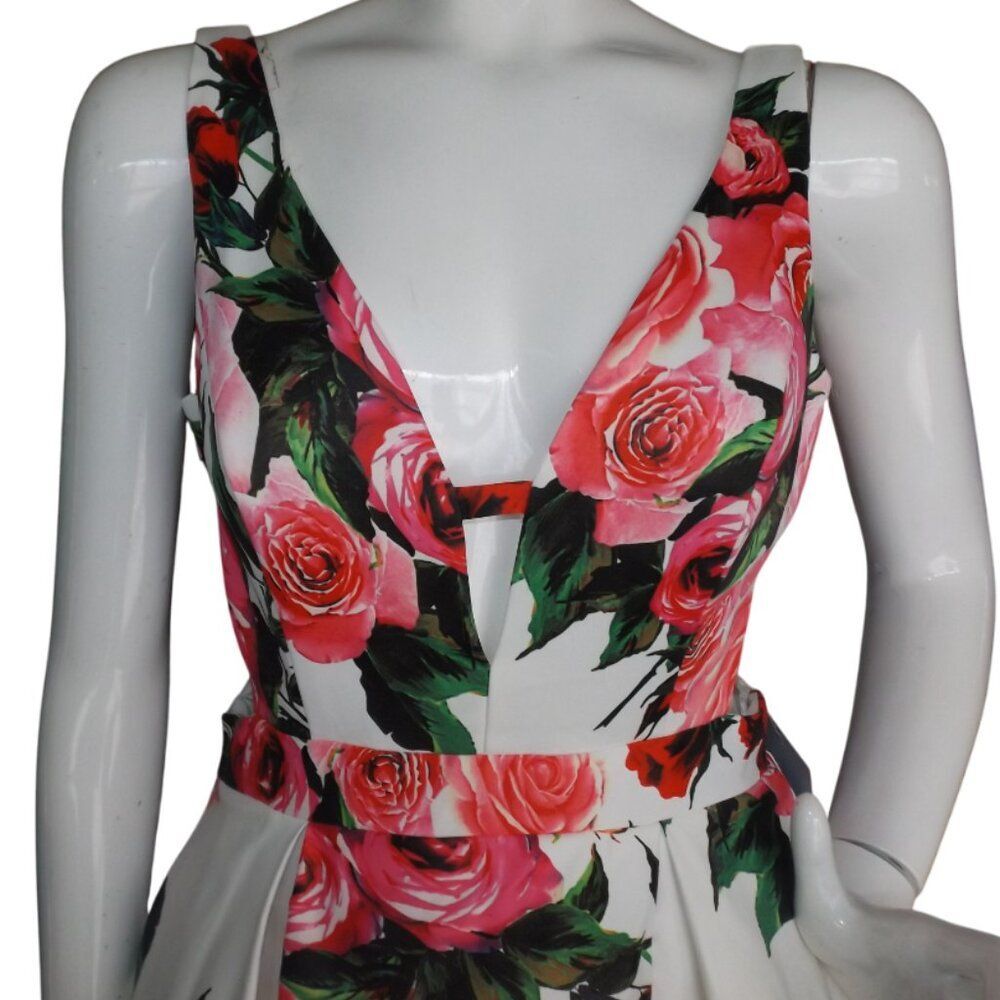 JVN BY JOVANI Gown/Dress, 8, White/Red-pink Roses, Side Cut out, Full Skirt - Picture 2 of 15